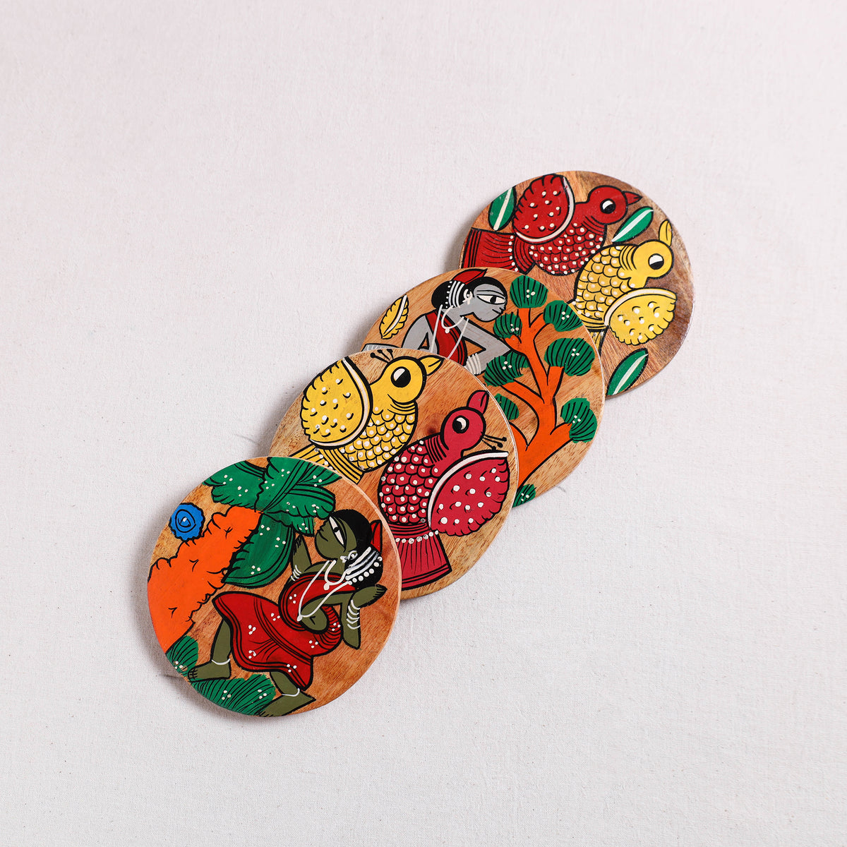 Bengal Patua Handpainted Akashmoni Wooden Coasters (Set of 4) 14