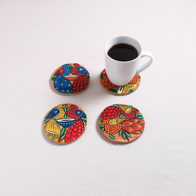 Bengal Patua Handpainted Akashmoni Wooden Coasters (Set of 4) 15