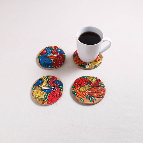 Bengal Patua Handpainted Akashmoni Wooden Coasters (Set of 4) 15