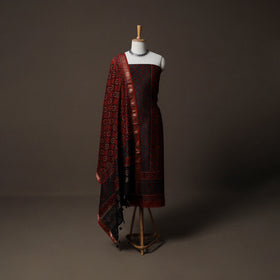 Ajrakh Hand Block Print Natural Dyed Chanderi Silk 2pc Unstitched Dress Material Kurta Set 12