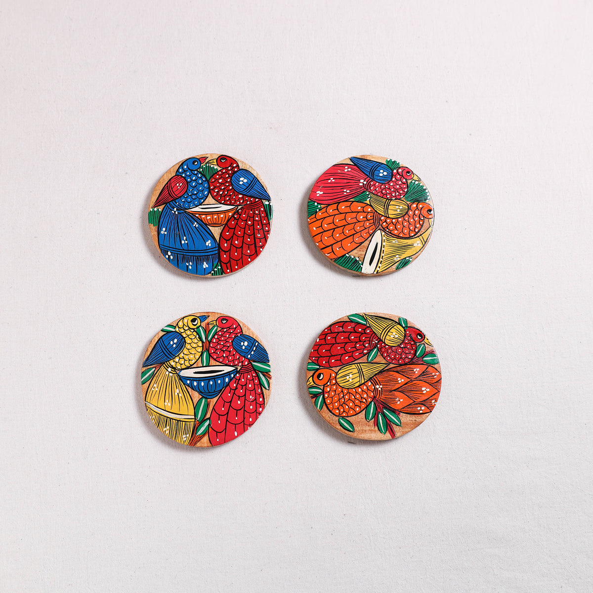 Bengal Patua Handpainted Akashmoni Wooden Coasters (Set of 4) 15