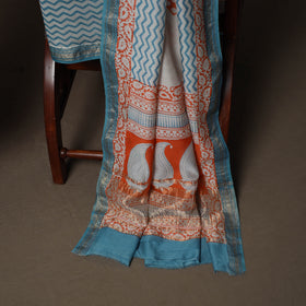 Bagh Hand Block Print Natural Dyed Maheshwari Silk 3pc Unstitched Dress Material Suit Set 01