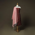 Maroon - Pochampally Ikat Weave Cotton 3pc Unstitched Dress Material Suit Set 01