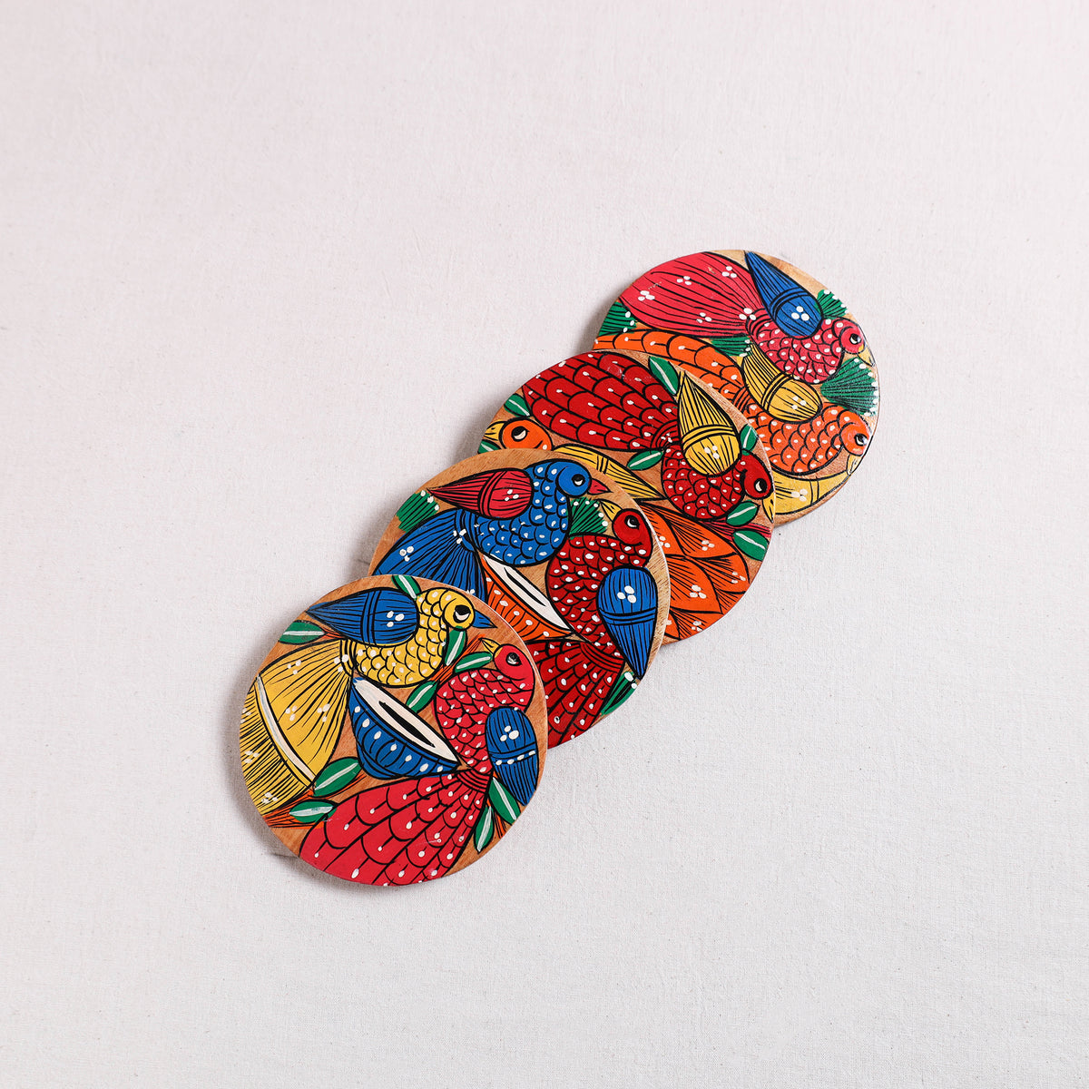 Bengal Patua Handpainted Akashmoni Wooden Coasters (Set of 4) 15