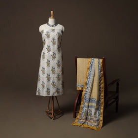 Bagh Hand Block Print Natural Dyed Maheshwari Silk 3pc Unstitched Dress Material Suit Set 02