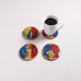 Bengal Patua Handpainted Akashmoni Wooden Coasters (Set of 4) 16