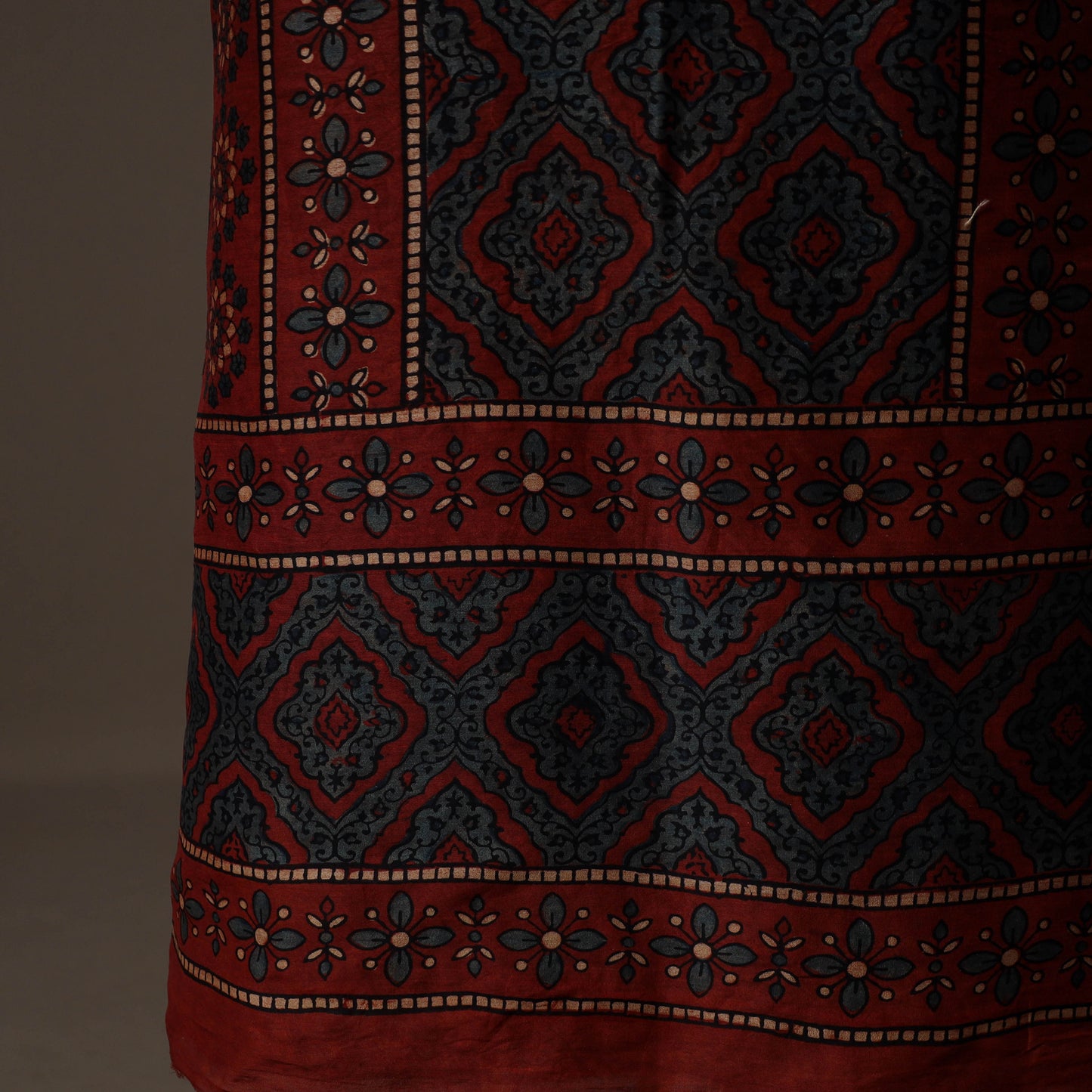 Ajrakh Hand Block Print Natural Dyed Chanderi Silk 2pc Unstitched Dress Material Kurta Set 12