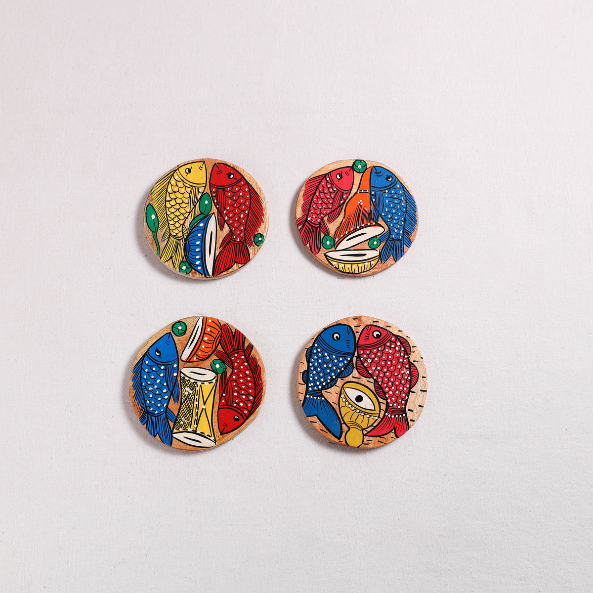 Bengal Patua Handpainted Akashmoni Wooden Coasters (Set of 4) 16