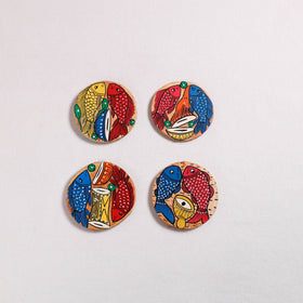 Bengal Patua Handpainted Akashmoni Wooden Coasters (Set of 4) 16