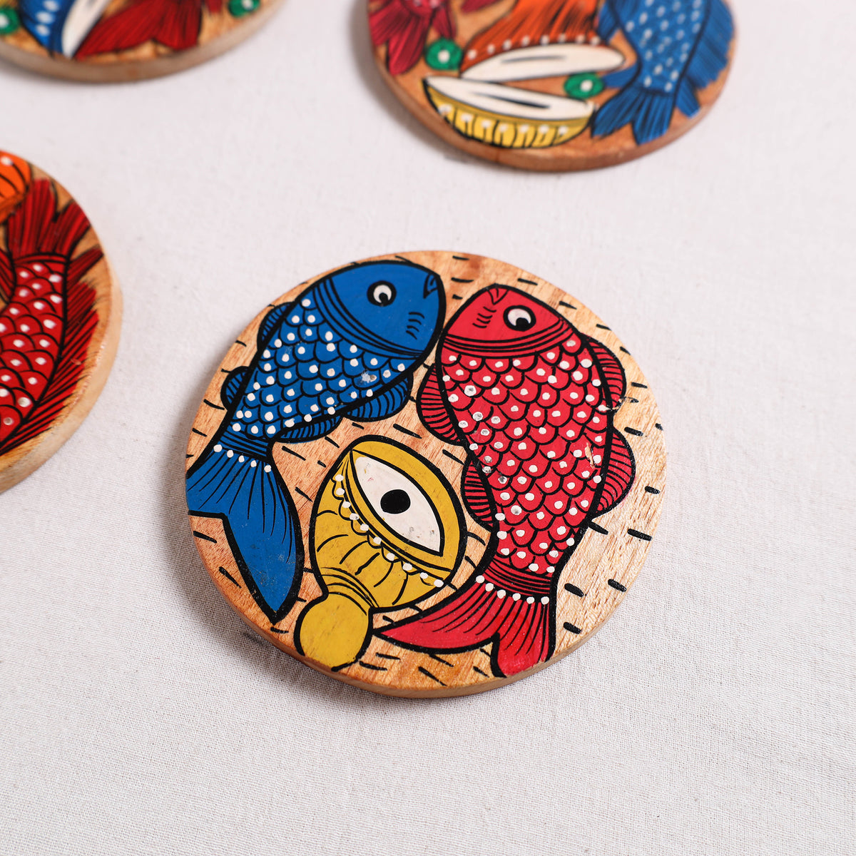 Bengal Patua Handpainted Akashmoni Wooden Coasters (Set of 4) 16