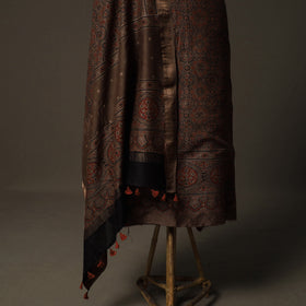 Ajrakh Hand Block Print Natural Dyed Chanderi Silk 2pc Unstitched Dress Material Kurta Set 13
