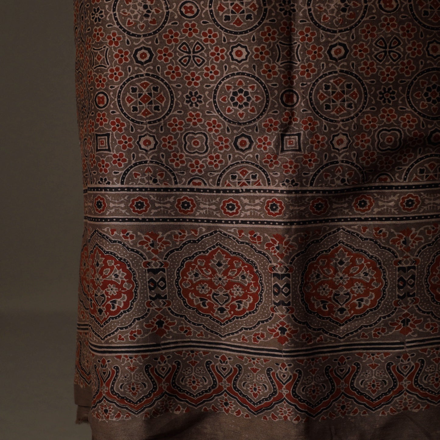 Ajrakh Hand Block Print Natural Dyed Chanderi Silk 2pc Unstitched Dress Material Kurta Set 13