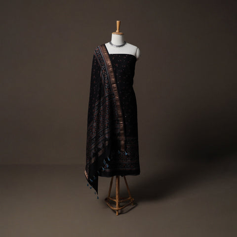 Ajrakh Hand Block Print Natural Dyed Chanderi Silk 2pc Unstitched Dress Material Kurta Set 14
