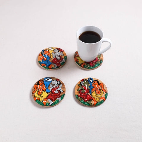 Bengal Patua Handpainted Akashmoni Wooden Coasters (Set of 4) 17