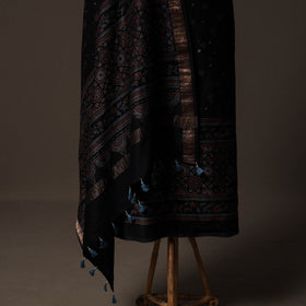 Ajrakh Hand Block Print Natural Dyed Chanderi Silk 2pc Unstitched Dress Material Kurta Set 14