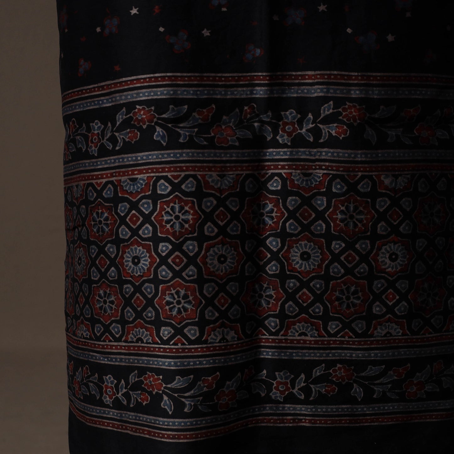 Ajrakh Hand Block Print Natural Dyed Chanderi Silk 2pc Unstitched Dress Material Kurta Set 14