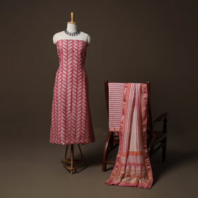 Bagh Hand Block Print Natural Dyed Maheshwari Silk 3pc Unstitched Dress Material Suit Set 03