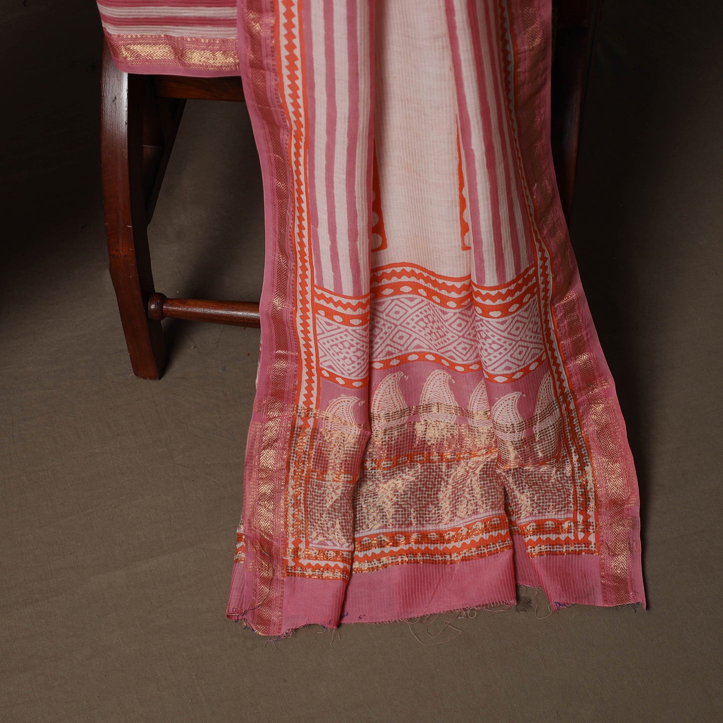 Bagh Hand Block Print Natural Dyed Maheshwari Silk 3pc Unstitched Dress Material Suit Set 03