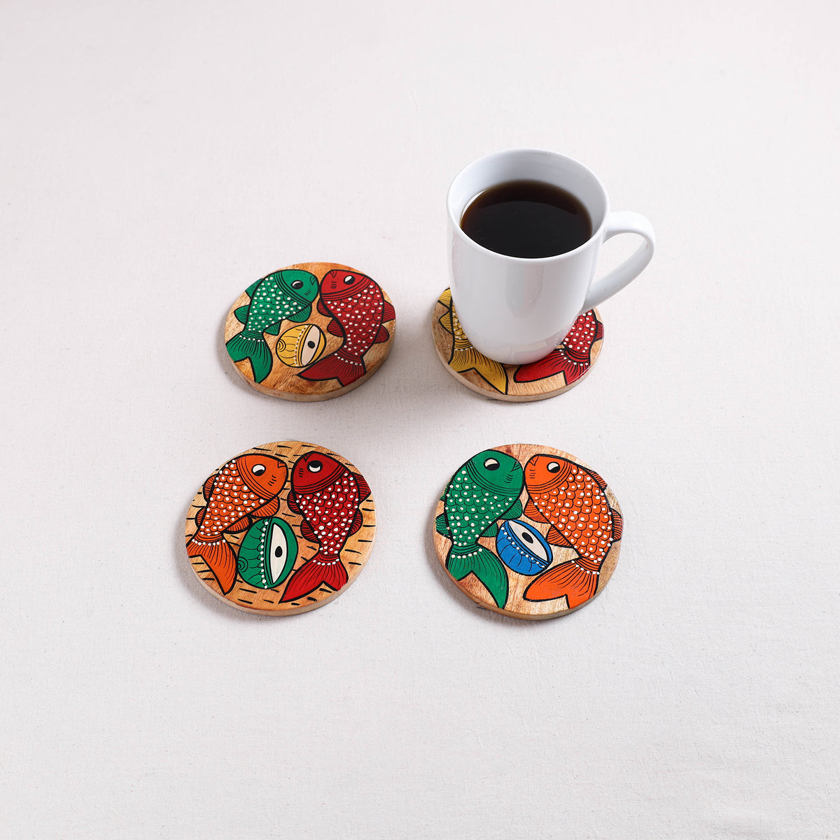 Bengal Patua Handpainted Akashmoni Wooden Coasters (Set of 4) 18