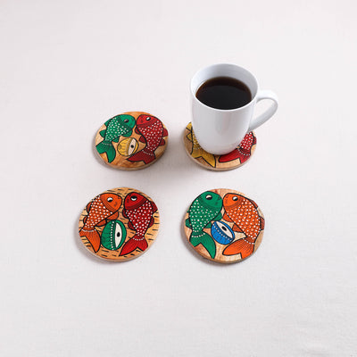 Bengal Patua Handpainted Akashmoni Wooden Coasters (Set of 4) 18