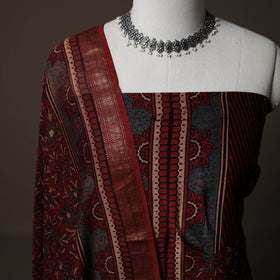 Ajrakh Hand Block Print Natural Dyed Chanderi Silk 2pc Unstitched Dress Material Kurta Set 15