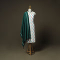 white - Pochampally Ikat Weave Cotton 3pc Unstitched Dress Material Suit Set 04