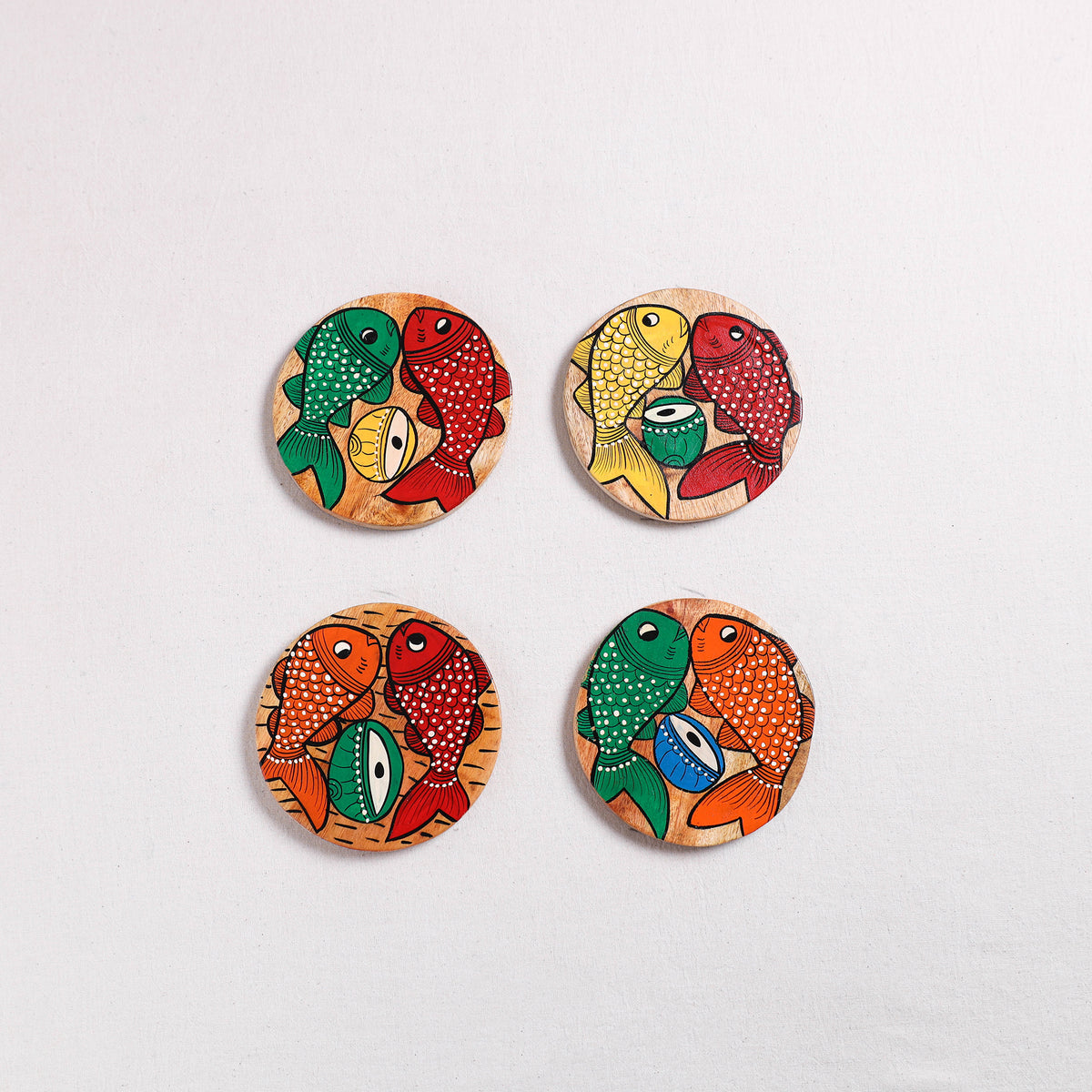 Bengal Patua Handpainted Akashmoni Wooden Coasters (Set of 4) 18