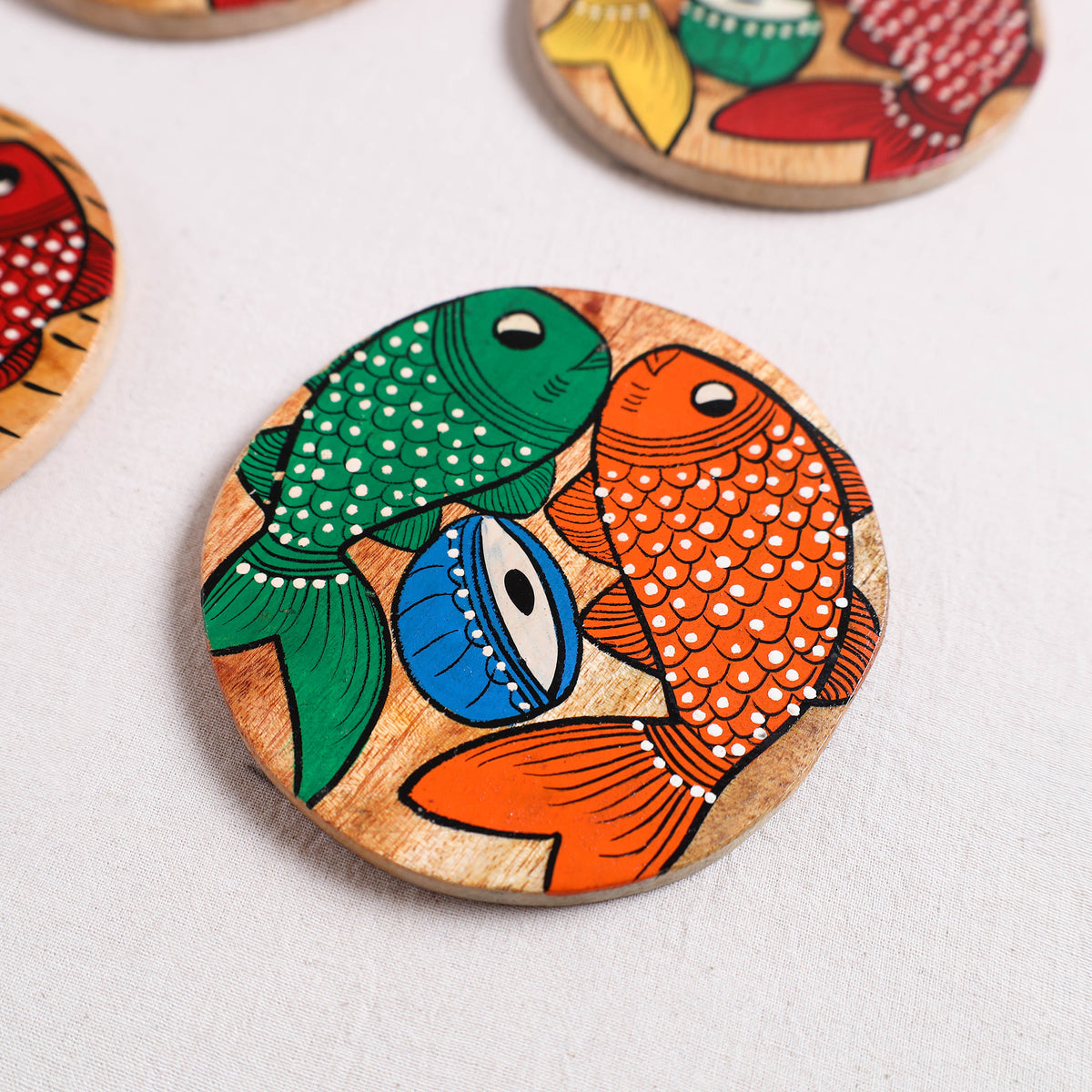 Bengal Patua Handpainted Akashmoni Wooden Coasters (Set of 4) 18