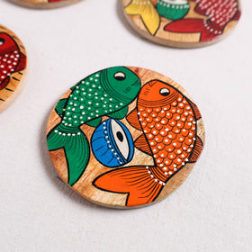 Bengal Patua Handpainted Akashmoni Wooden Coasters (Set of 4) 18