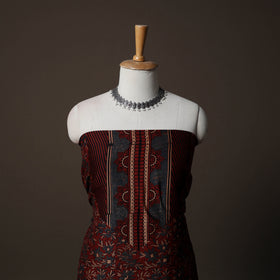Ajrakh Hand Block Print Natural Dyed Chanderi Silk 2pc Unstitched Dress Material Kurta Set 15
