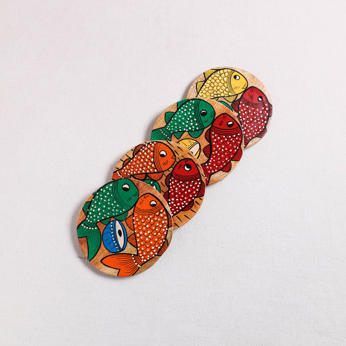 Bengal Patua Handpainted Akashmoni Wooden Coasters (Set of 4) 18