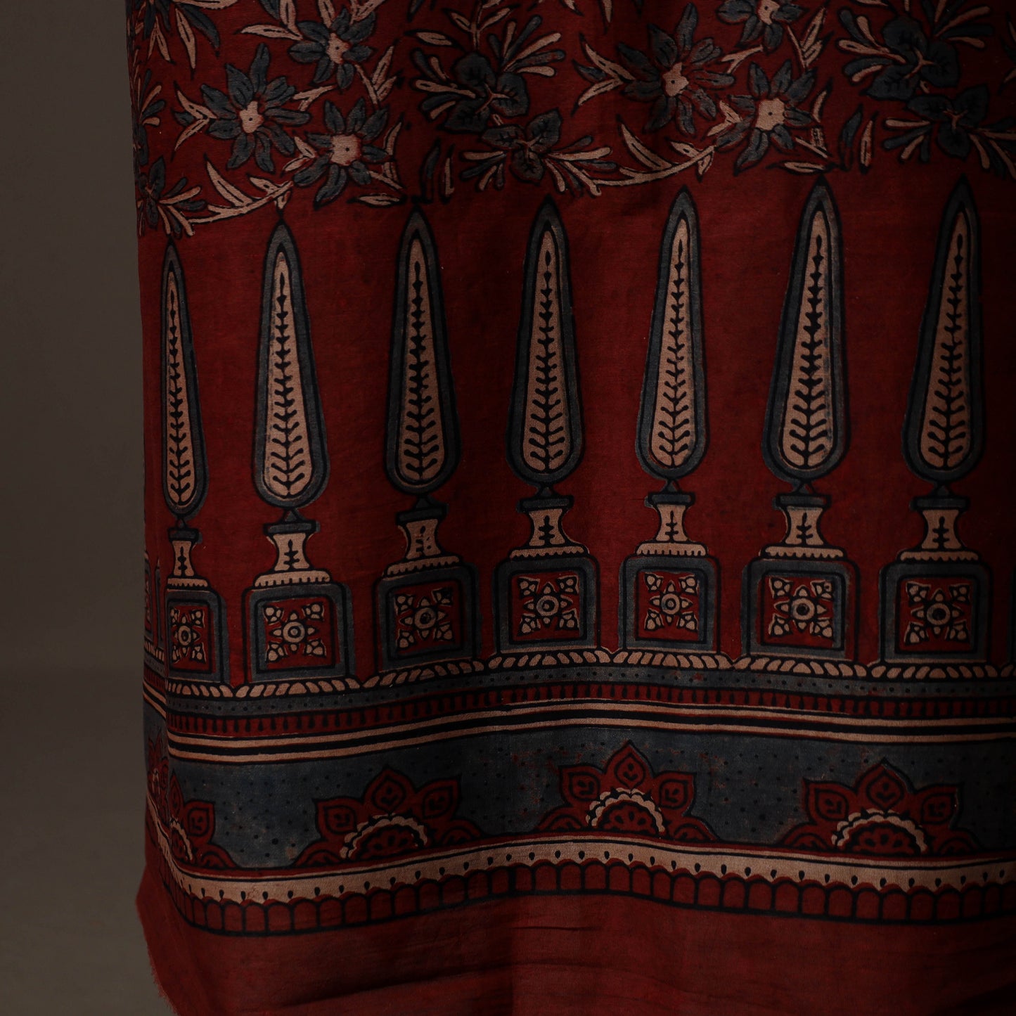 Ajrakh Hand Block Print Natural Dyed Chanderi Silk 2pc Unstitched Dress Material Kurta Set 15