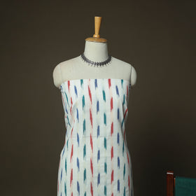 white - Pochampally Ikat Weave Cotton 3pc Unstitched Dress Material Suit Set 04