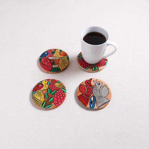 Bengal Patua Handpainted Akashmoni Wooden Coasters (Set of 4) 19