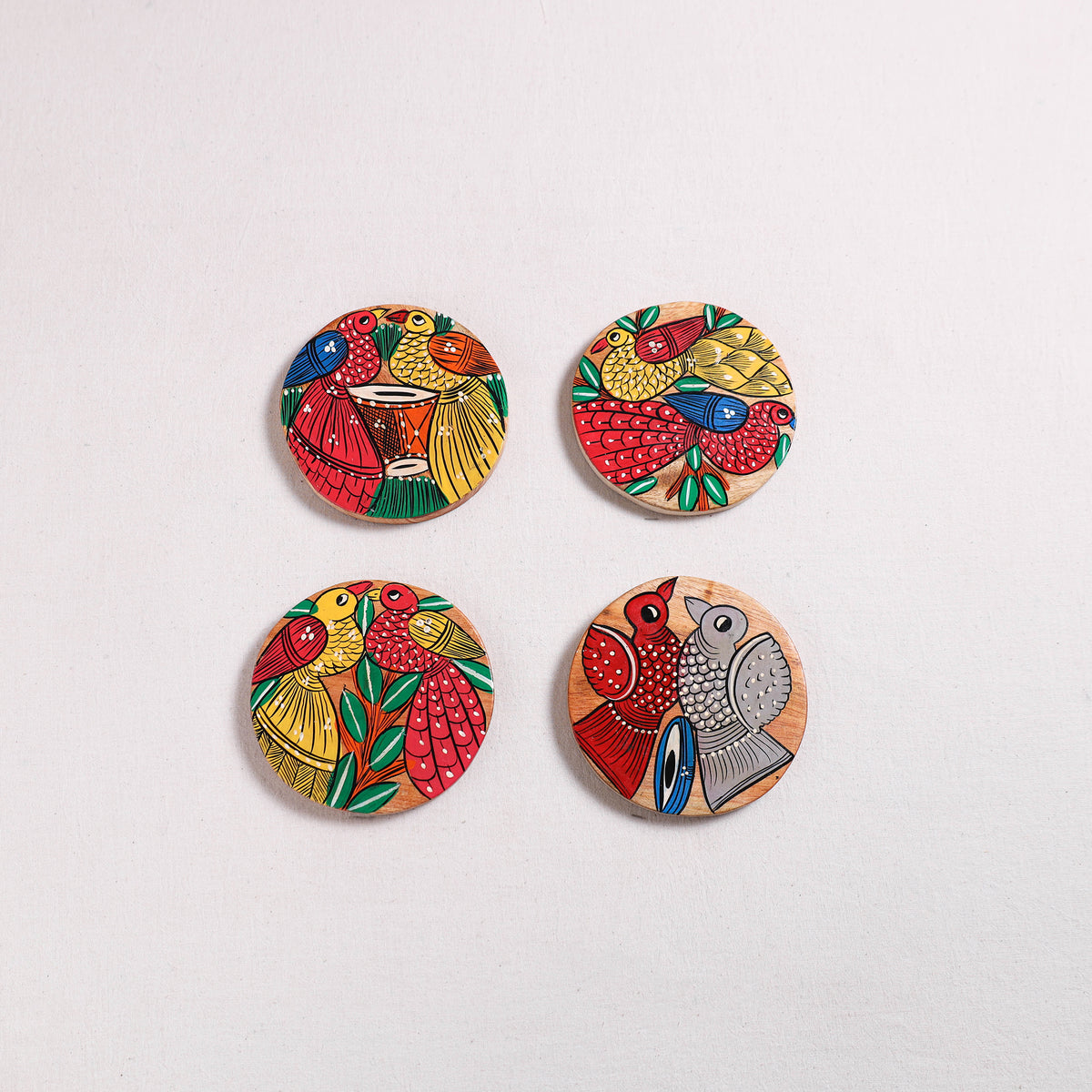 Bengal Patua Handpainted Akashmoni Wooden Coasters (Set of 4) 19