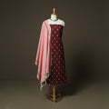 Maroon - Pochampally Ikat Weave Cotton 3pc Unstitched Dress Material Suit Set 05