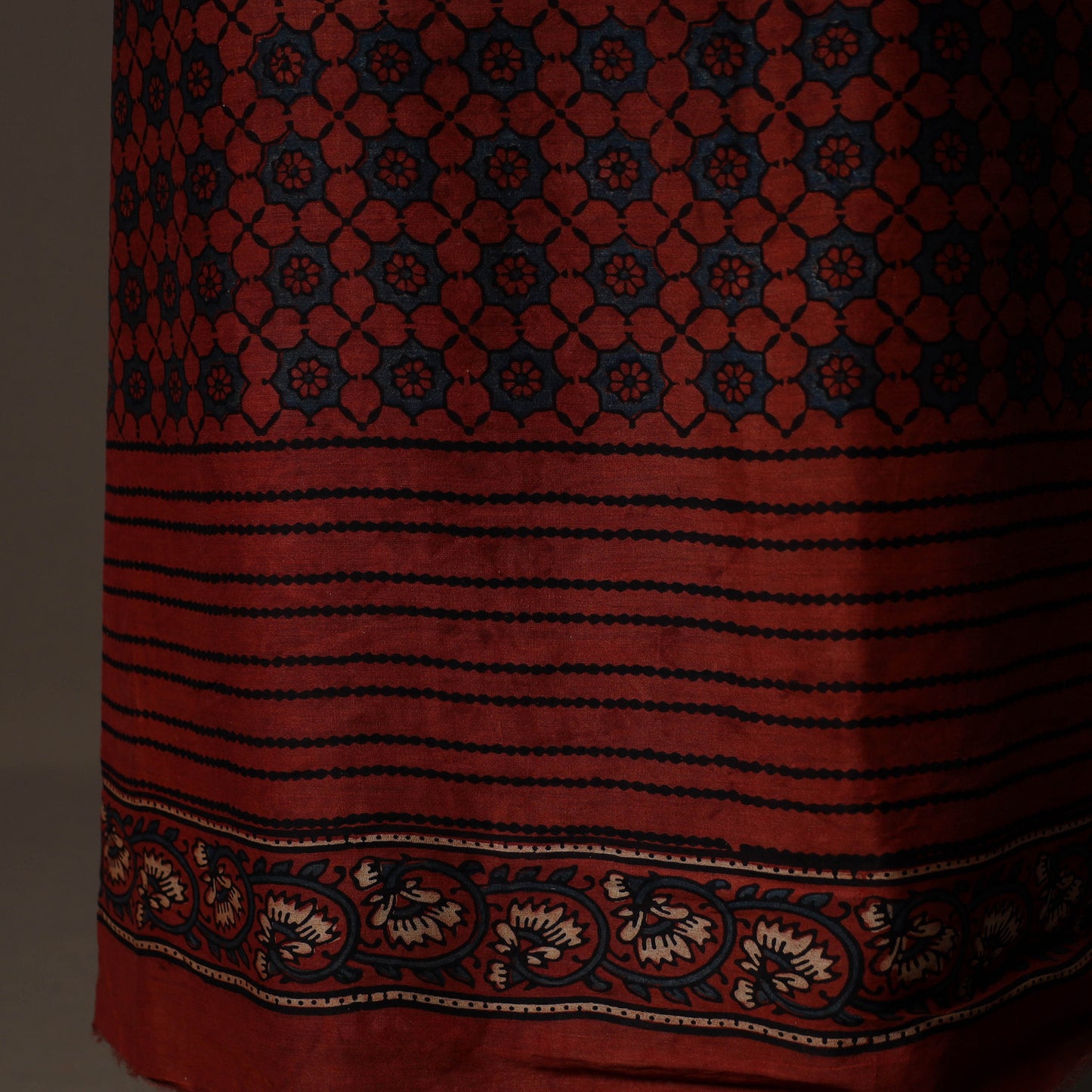 Ajrakh Hand Block Print Natural Dyed Chanderi Silk 2pc Unstitched Dress Material Kurta Set 16
