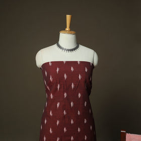 Maroon - Pochampally Ikat Weave Cotton 3pc Unstitched Dress Material Suit Set 05