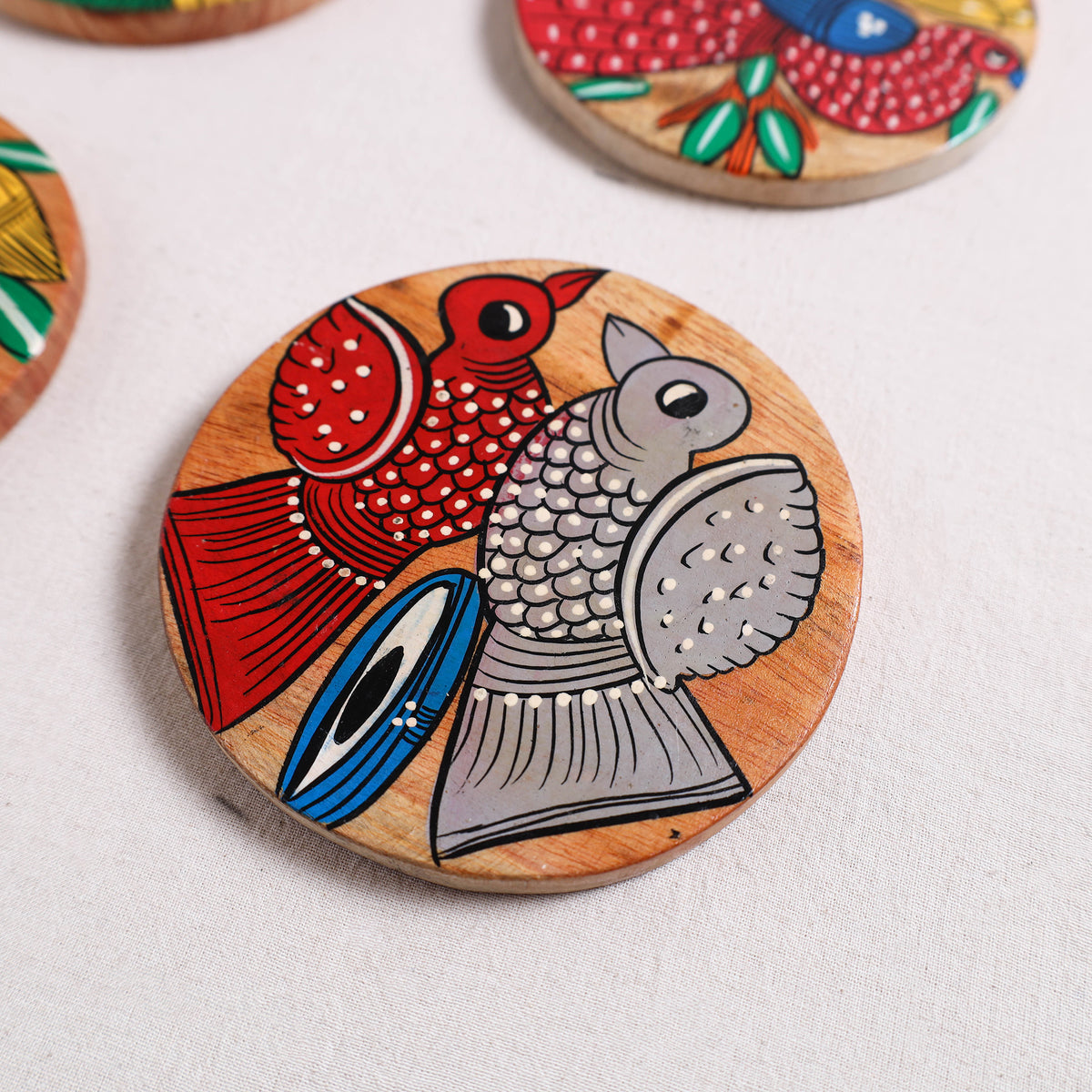 Bengal Patua Handpainted Akashmoni Wooden Coasters (Set of 4) 19