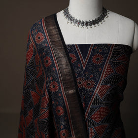 Ajrakh Hand Block Print Natural Dyed Chanderi Silk 2pc Unstitched Dress Material Kurta Set 17