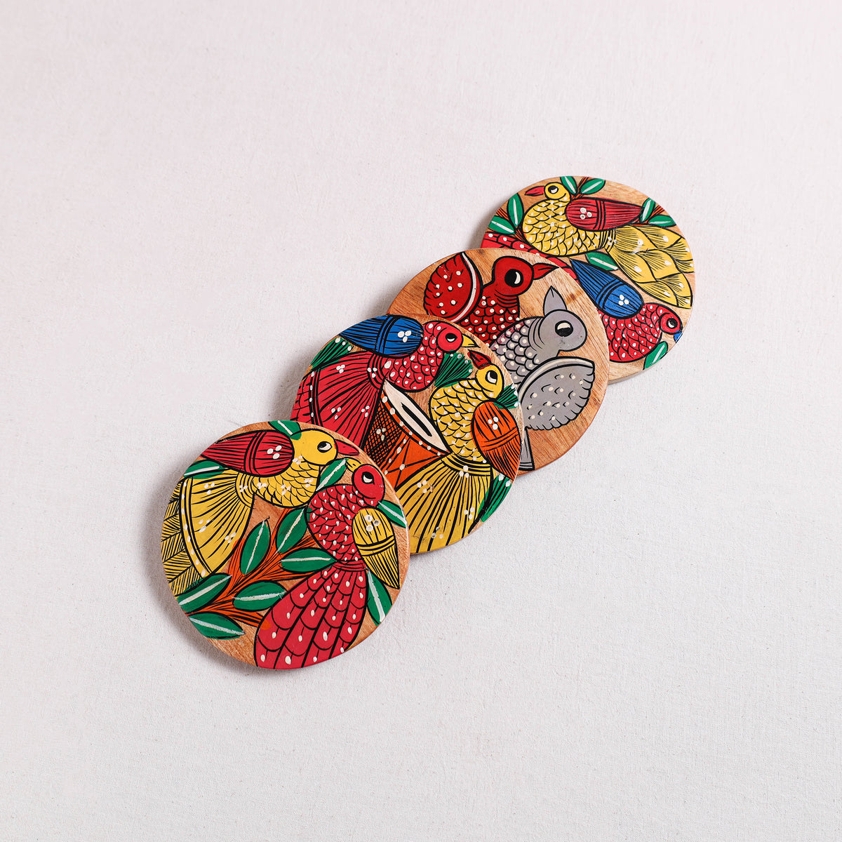 Bengal Patua Handpainted Akashmoni Wooden Coasters (Set of 4) 19