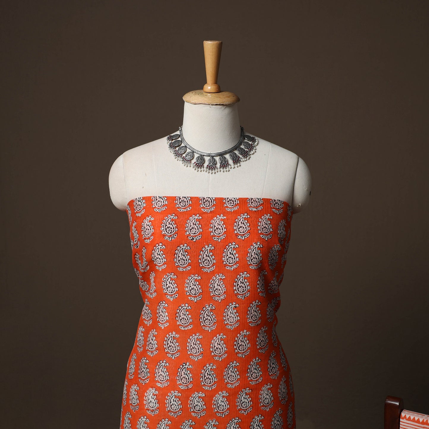 Bagh Hand Block Print Natural Dyed Maheshwari Silk 3pc Unstitched Dress Material Suit Set 05
