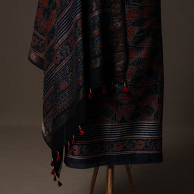 Ajrakh Hand Block Print Natural Dyed Chanderi Silk 2pc Unstitched Dress Material Kurta Set 17