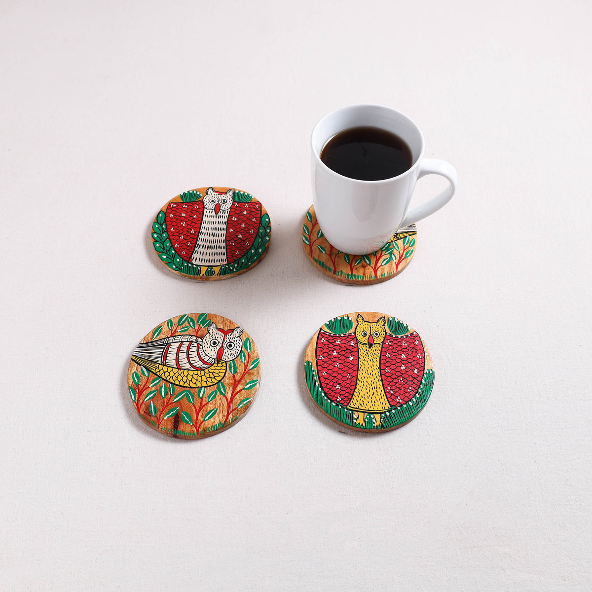 Bengal Patua Handpainted Akashmoni Wooden Coasters (Set of 4) 20