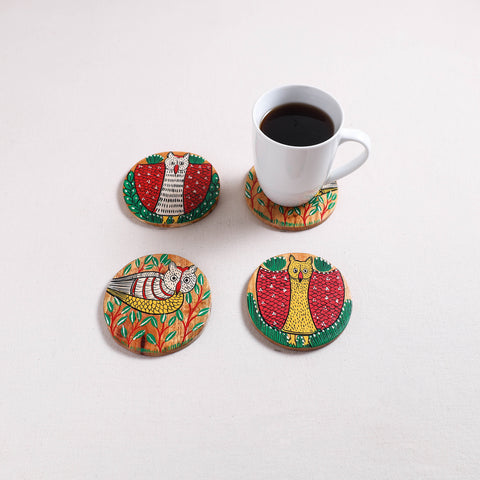 Bengal Patua Handpainted Akashmoni Wooden Coasters (Set of 4) 20