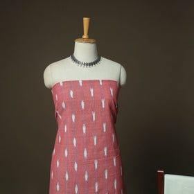 Peach - Pink - Pochampally Ikat Weave Cotton 3pc Unstitched Dress Material Suit Set 06