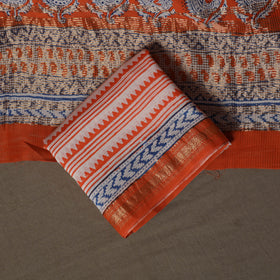 Bagh Hand Block Print Natural Dyed Maheshwari Silk 3pc Unstitched Dress Material Suit Set 05