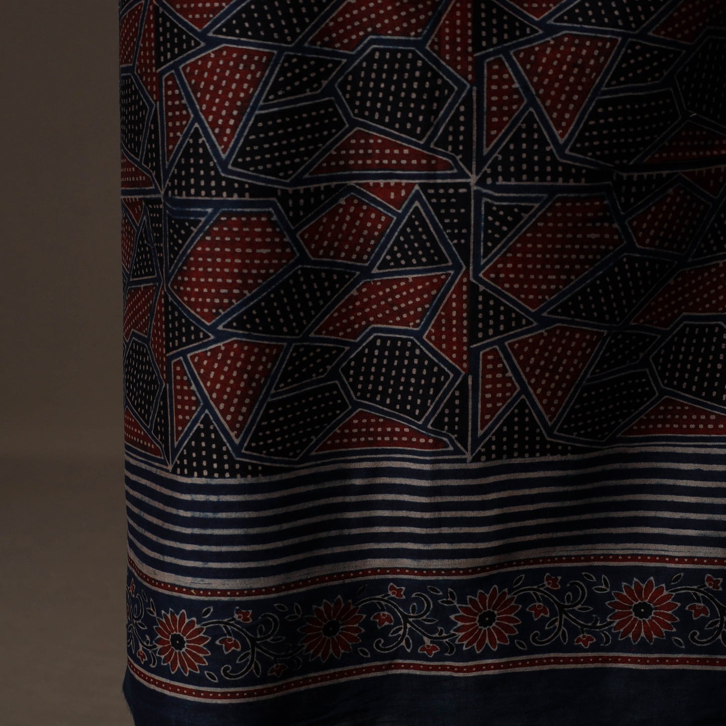 Ajrakh Hand Block Print Natural Dyed Chanderi Silk 2pc Unstitched Dress Material Kurta Set 17