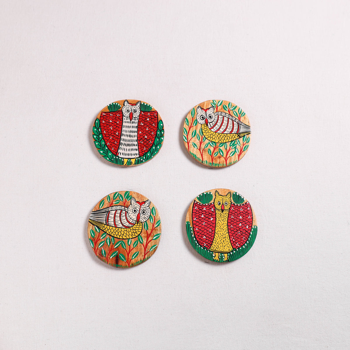 Bengal Patua Handpainted Akashmoni Wooden Coasters (Set of 4) 20
