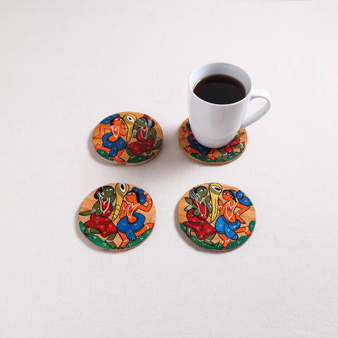 Bengal Patua Handpainted Akashmoni Wooden Coasters (Set of 4) 21